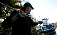 SPLASH, a shallow draft river steamboat, is pulled from the Delaware River in Lambertville, Nov. 5, 2011