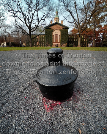 Big Cannon behind Nassau Hall is black again after being painted